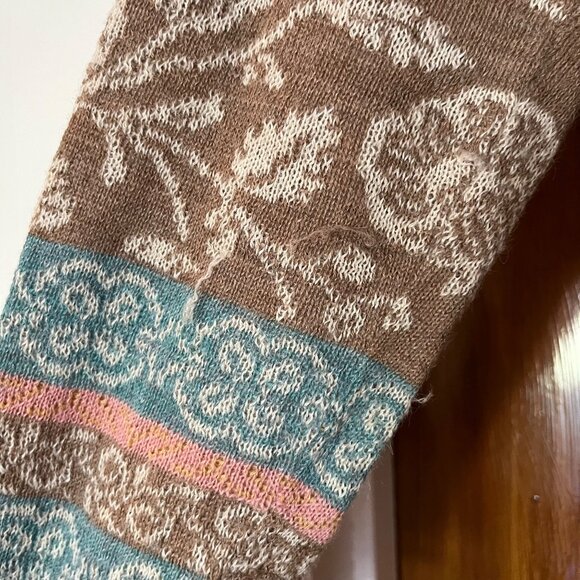 Novica 100% Baby Alpaca Wool Brown Cardigan Long Line Floral Button Size Small - Picture 7 of 8